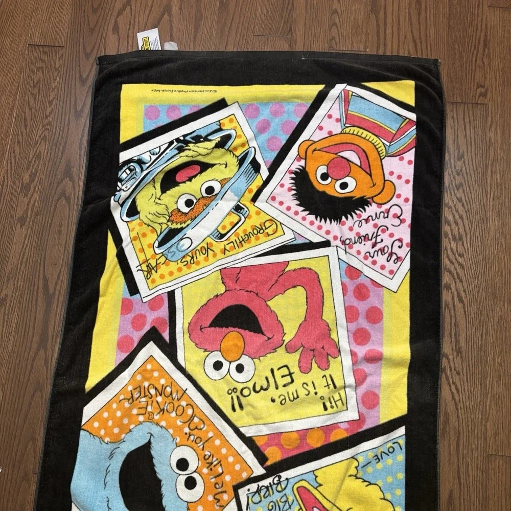 Vintage Sesame Street Beach Towel Elmo Cookie Monster Adult Size Bert Ernie 90s